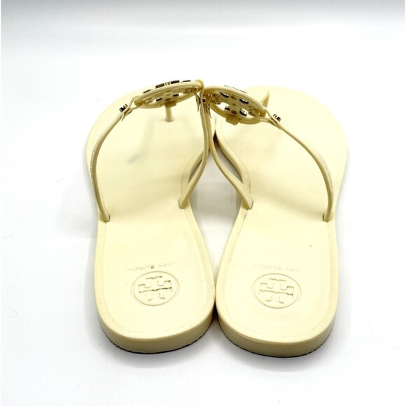Tory Burch Mini Miller Jelly sandals Cream and Gold Flat Logo Slide 11 Women’s - Picture 4 of 5